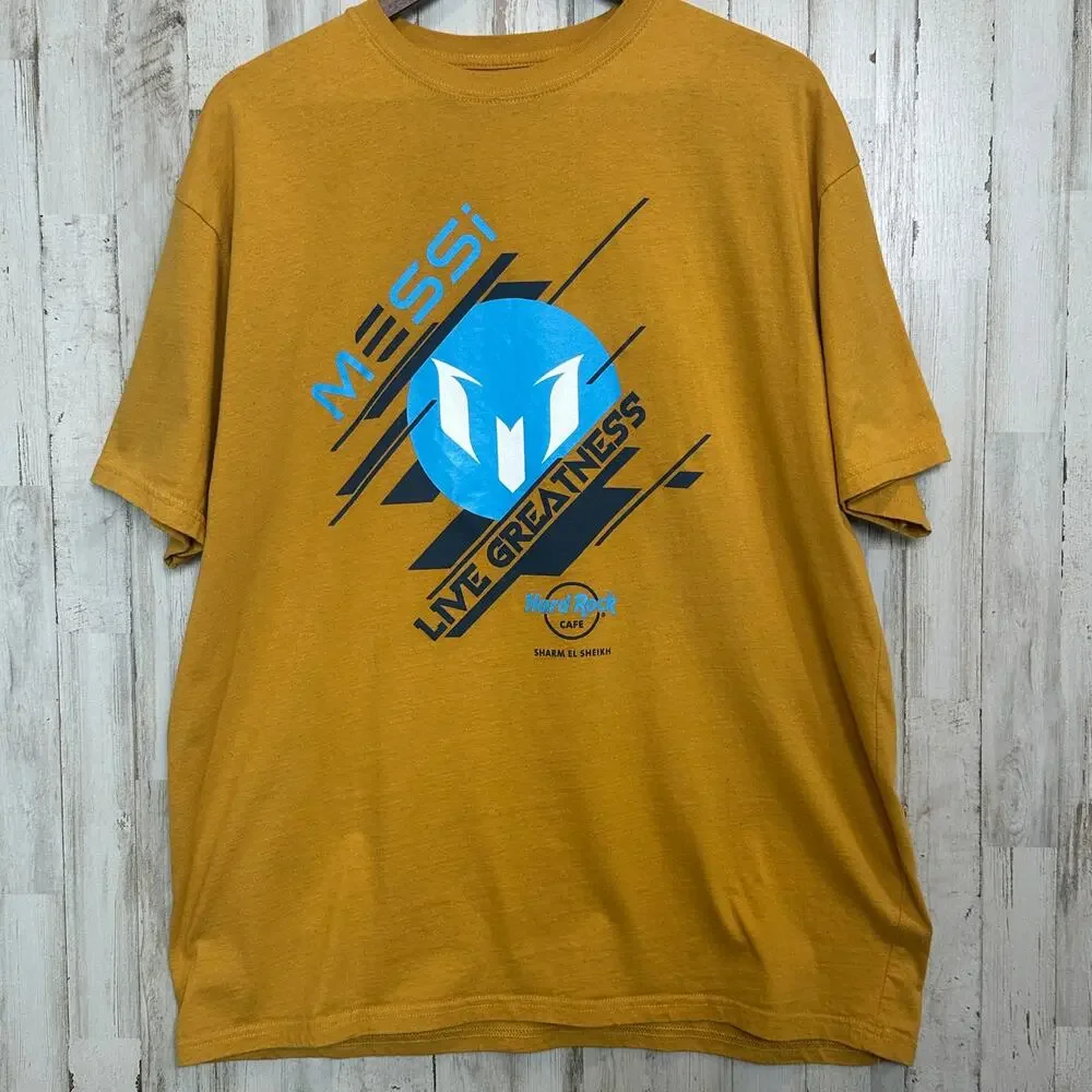 Hard Rock Mens Tee Shirt XL Lionel Messi Futbol Live Greatness Yellow Gold - Picture 2 of 8